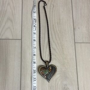 Heart Pendant Necklace with Brown Cord